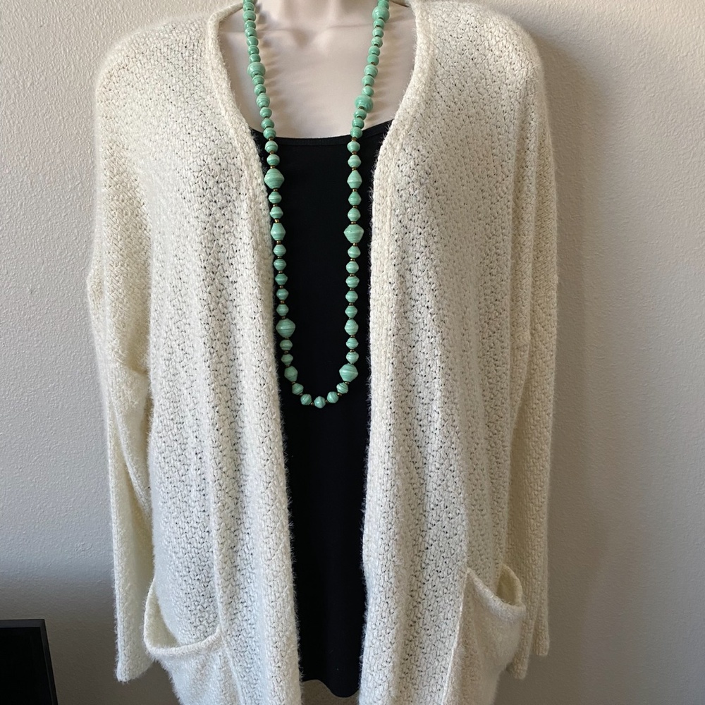 Long fuzzy knit cardigan sweater